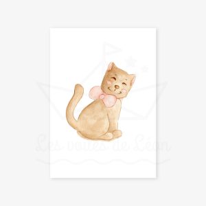 Chaton et son nœud (côté) – Aquarelle individuelle