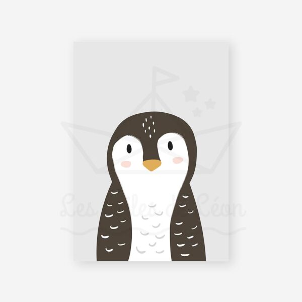 affiche pingouin noir fond gris