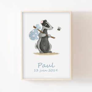 Forêt – Blaireau en promenade – Aquarelle individuelle