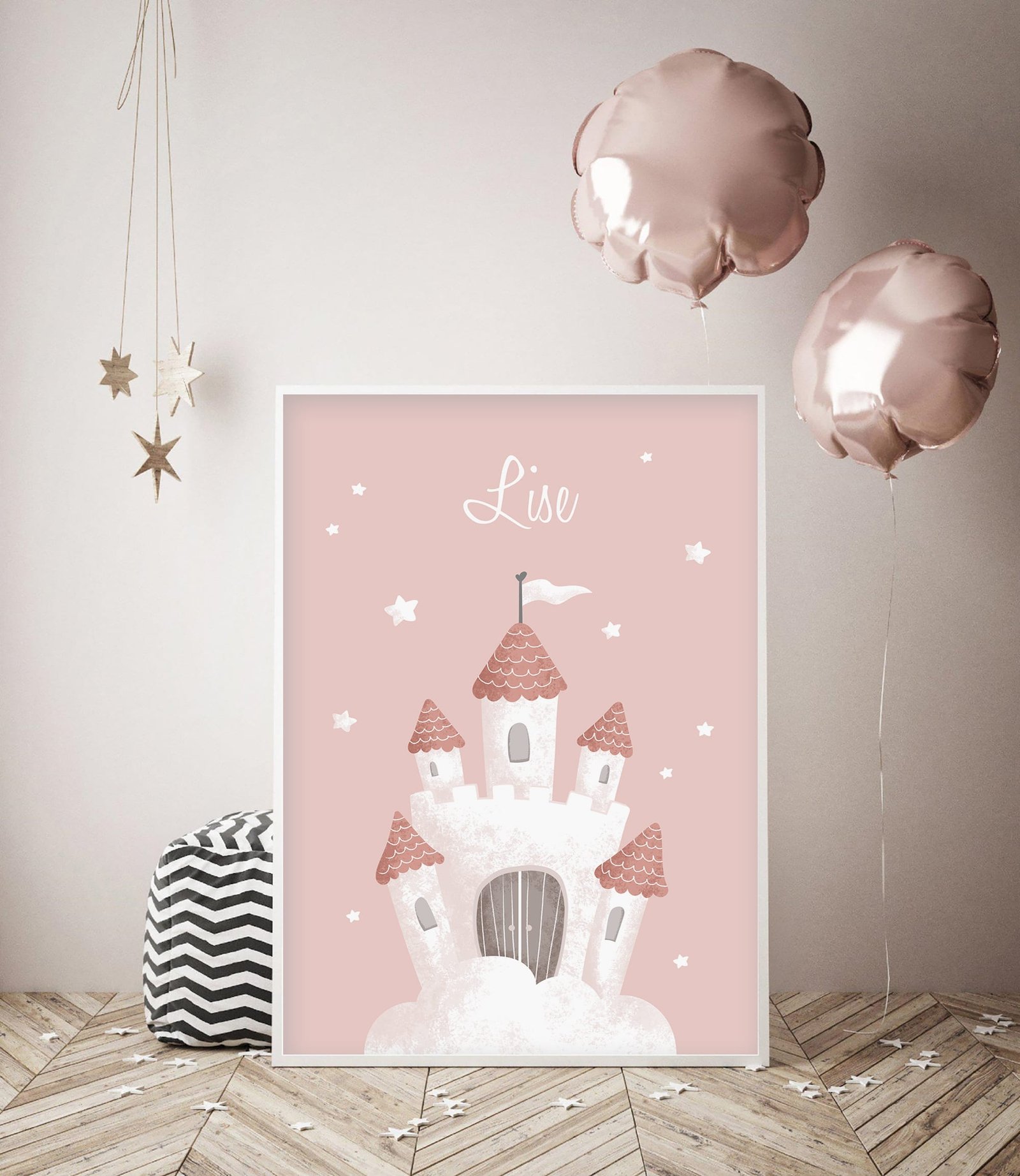 Poster Personnalisé Prénom Princesse - Aquarelle Pastel - Cadre Toile Ou Plexiglas - Cadeau Naissance Ou Chambre Enfant