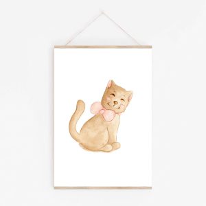 Chaton et son nœud (côté) – Aquarelle individuelle