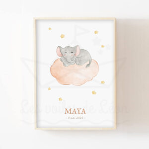 Éléphant endormi nuage – Aquarelle individuelle