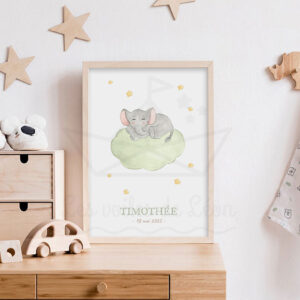Éléphant endormi nuage – Aquarelle individuelle