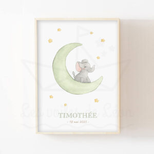 Éléphant sur la lune – Aquarelle individuelle