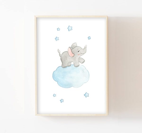 Illustration bébé éléphant décoration étoiles bleu