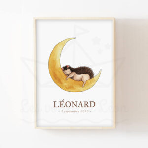 Hérisson sur la lune – Aquarelle individuelle