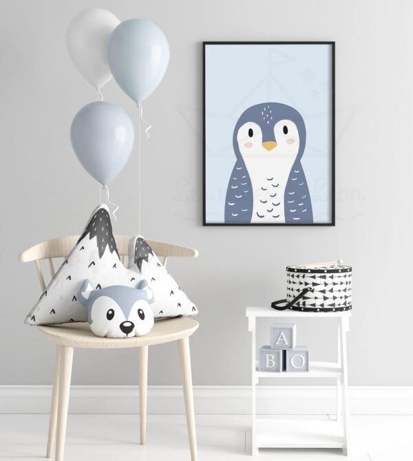 affiche pingouin bleu fond bleu deco chamrbe bébé polaire