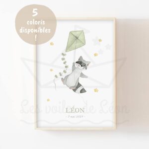 Raton-laveur et son cerf-volant – Aquarelle individuelle