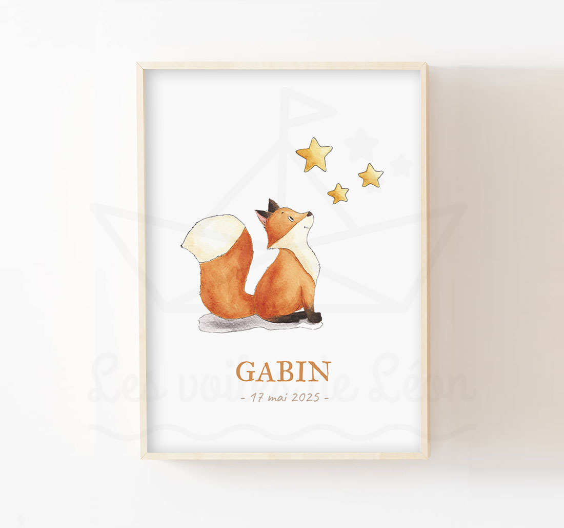Affiche renard chambre bébé personnalisée prénom naissance