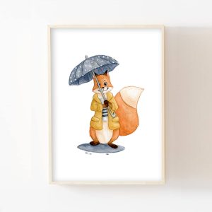 Renard sous la pluie – Aquarelle individuelle