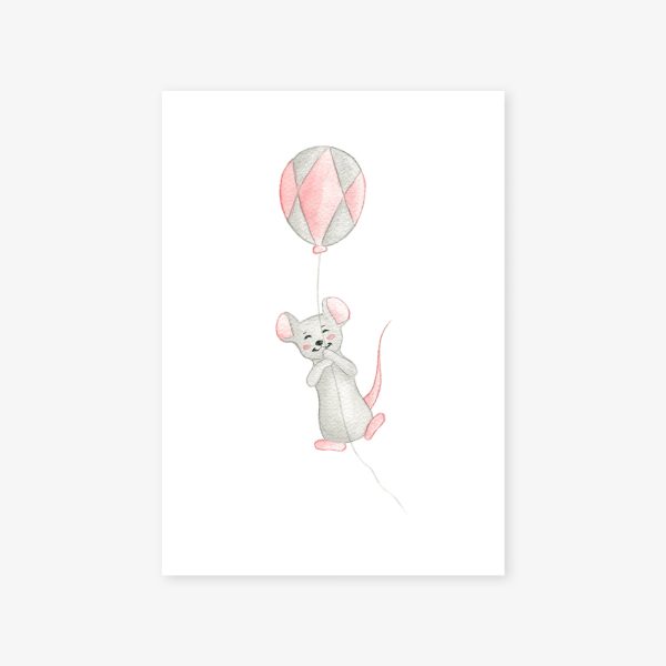 affiche souris ballon rose