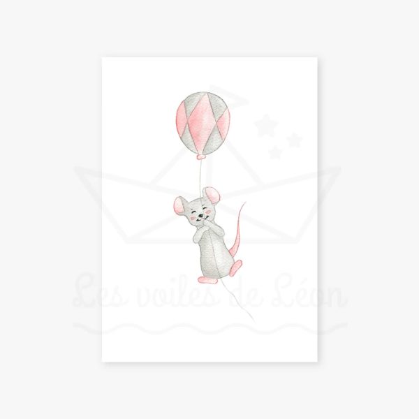 affiche cirque souris ballon rose