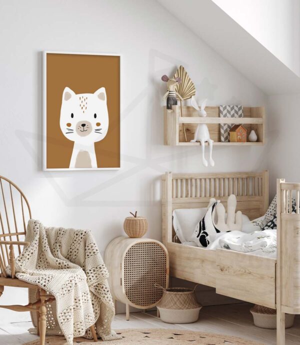 cadre chat marron déco murale chambre bébé