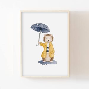 Hérisson sous la pluie – Aquarelle individuelle