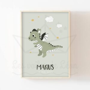 Affiche dragon volant étoiles – Poster personnalisable