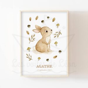 Lapin prénom – Aquarelle forêt Automne