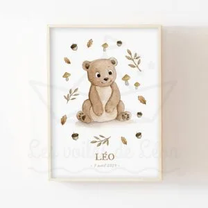 Ours brun – Affiches prénom enfant personnalisable forêt