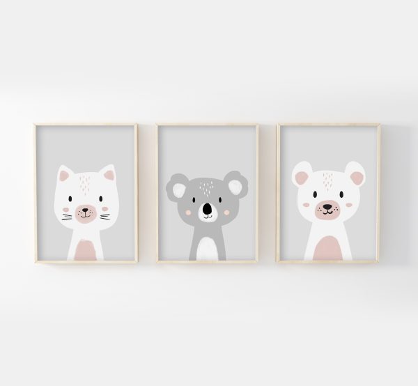 posters chat koala ours gris rose