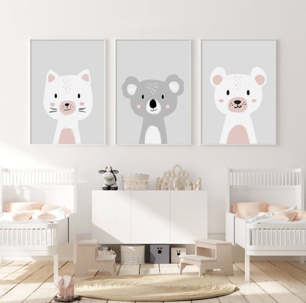 posters chat koala ours gris rose 2