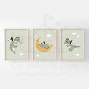 Trio affiches enfant – Dragons dans les étoiles