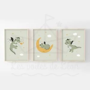 Trio affiches enfant – Dragons dans les étoiles