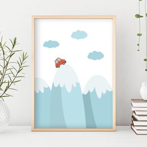 Paysage montagnes voiture – Affiche