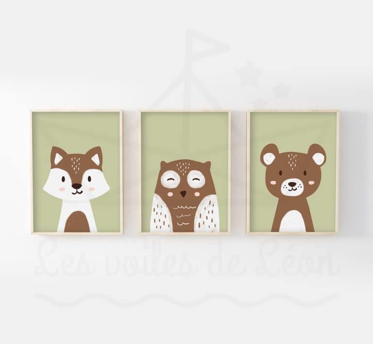 affiches animaux foret ours hibou loup