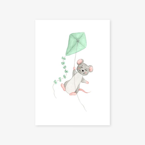 affiche souris cerf volant gris vert