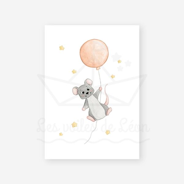 affiche souris ballon terracotta étoiles déco chambre enfant ciel