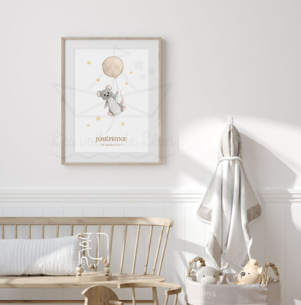 cadre souris ballon beige étoiles déco chambre enfant ciel