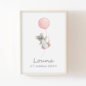 Souris et son ballon – Aquarelle individuelle