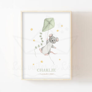 Souris et son cerf-volant- Aquarelle individuelle