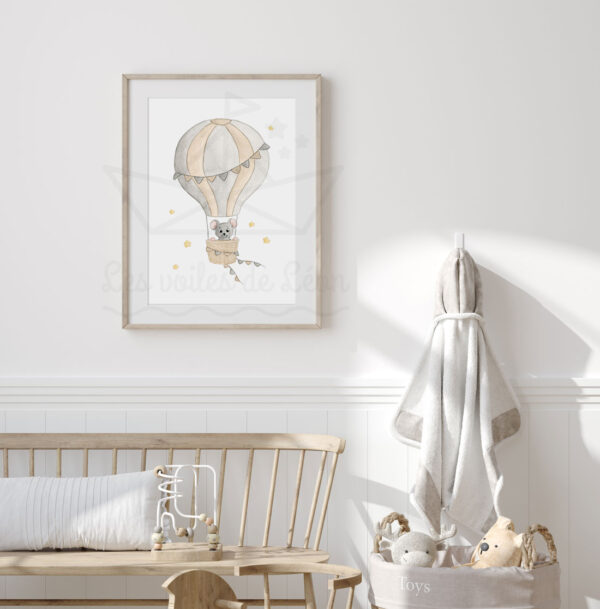 cadre souris montgolfière beige étoiles décoration chambre bébé ciel