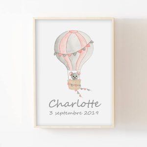 Souris dans sa montgolfière- Aquarelle individuelle