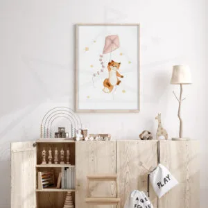 Renard et son cerf-volant – Aquarelle individuelle