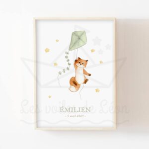 Renard et son cerf-volant – Aquarelle individuelle