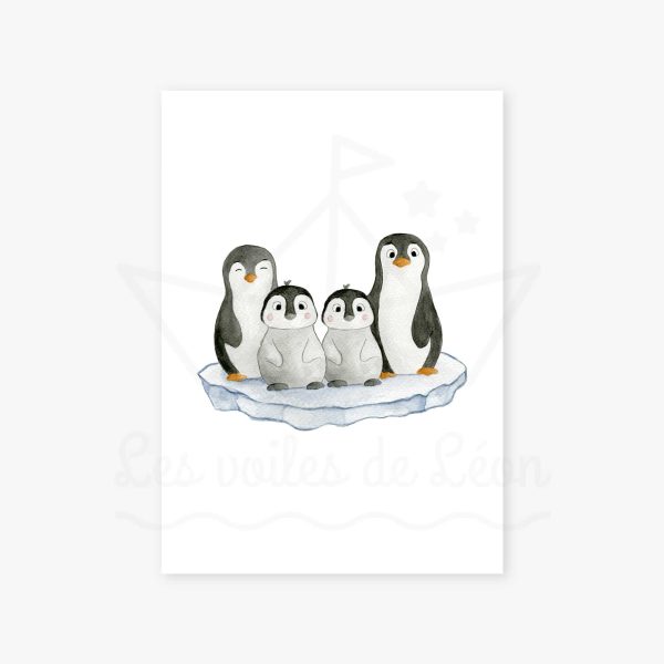 affiche famille pingouin deux bébés