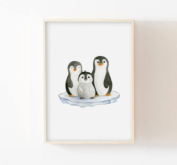 Aquarelle famille pingouin décoration chambre bébé