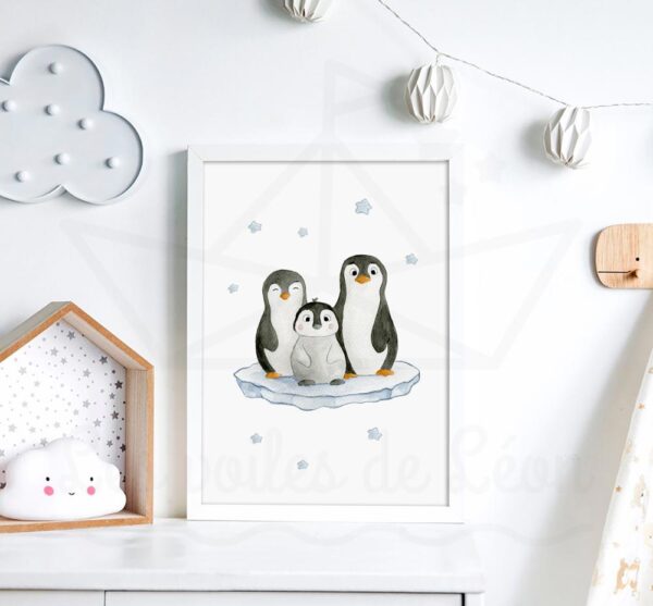 cadre famille pingouin étoiles