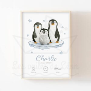 Pingouin Famille – Aquarelle individuelle