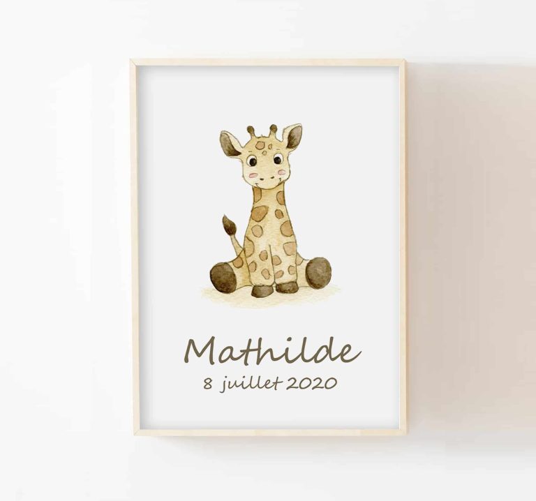 Aquarelle bébé girafe déco murale savane