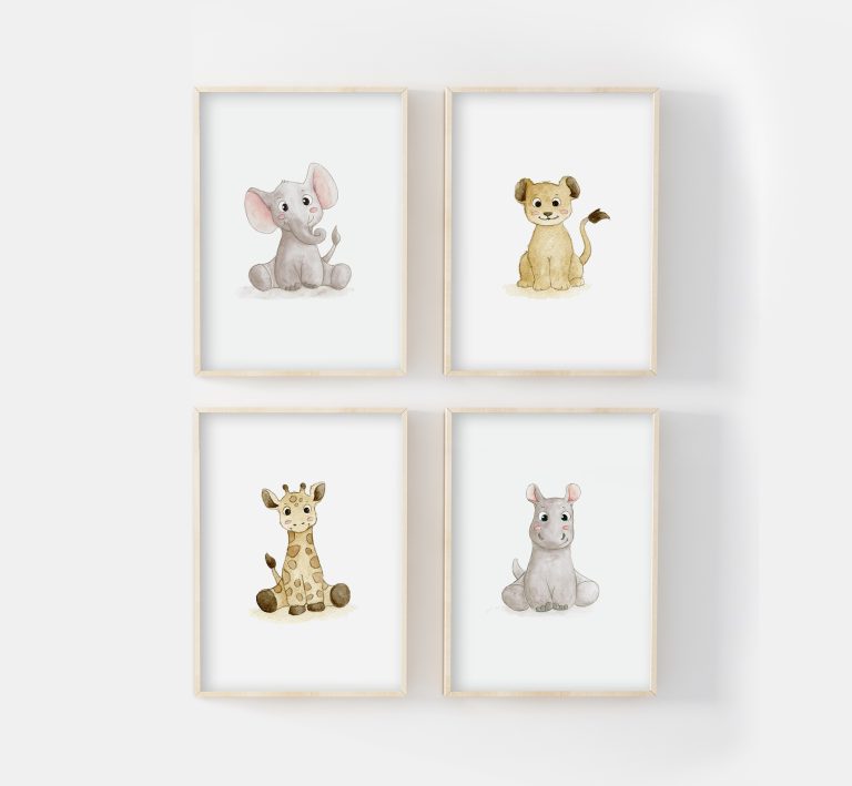 Posters chambre bébé animaux savane aquarelles
