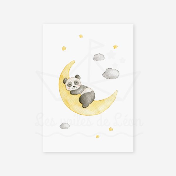 affiche panda lune gris