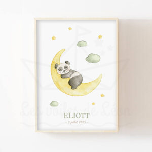 Panda sur sa lune – Aquarelle individuelle