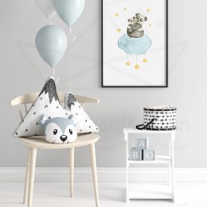 Panda maman et bébé sur un nuage – Aquarelle individuelle