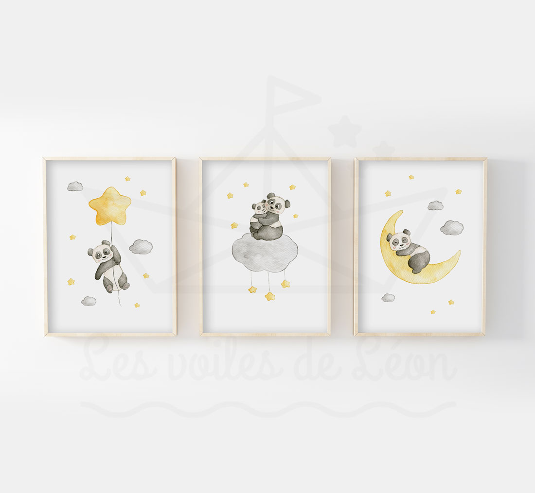 cadres étoiles panda gris