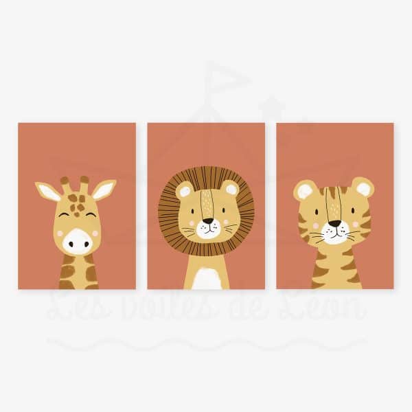 affiches girafe lion tigre sable terracotta