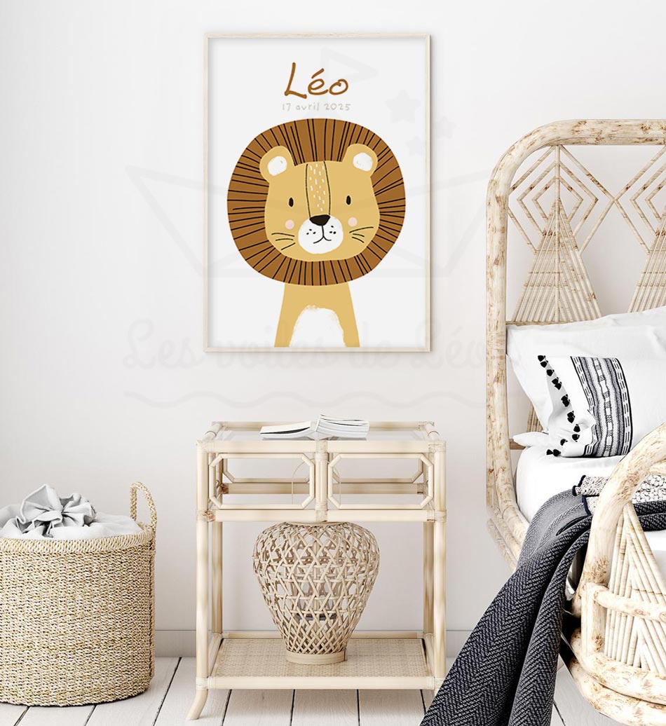 Affiche enfant lion prénom date naissance