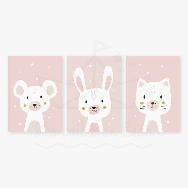 affiches trio souris lapin chat