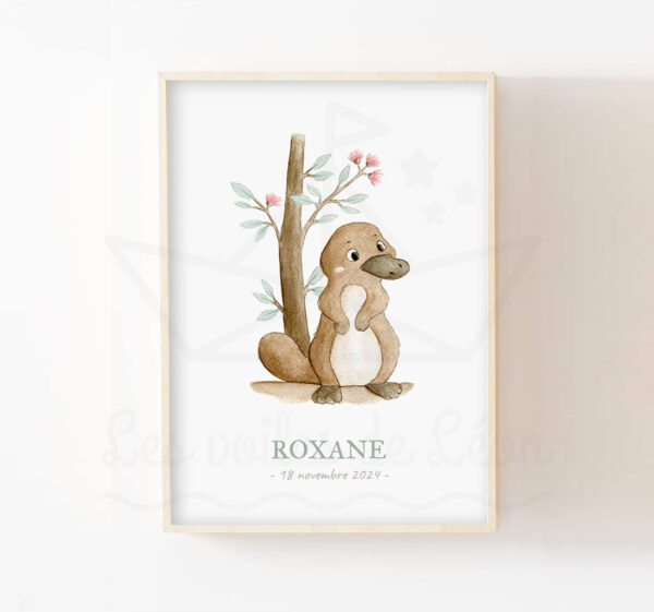 Poster animaux australiens déco bébé Aquarelle Ornithorynque